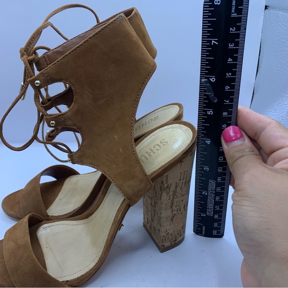 Schutz Womens Cruz Lace-Up Cuff Sandal $220 New Saddle Brown Size 6B Cork Heel - Picture 4 of 9